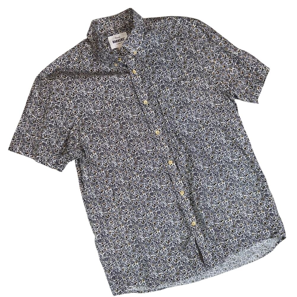 Barkers (New Zealand) Men's Black White Floral Short Sleeve Buttoned Shirt Large